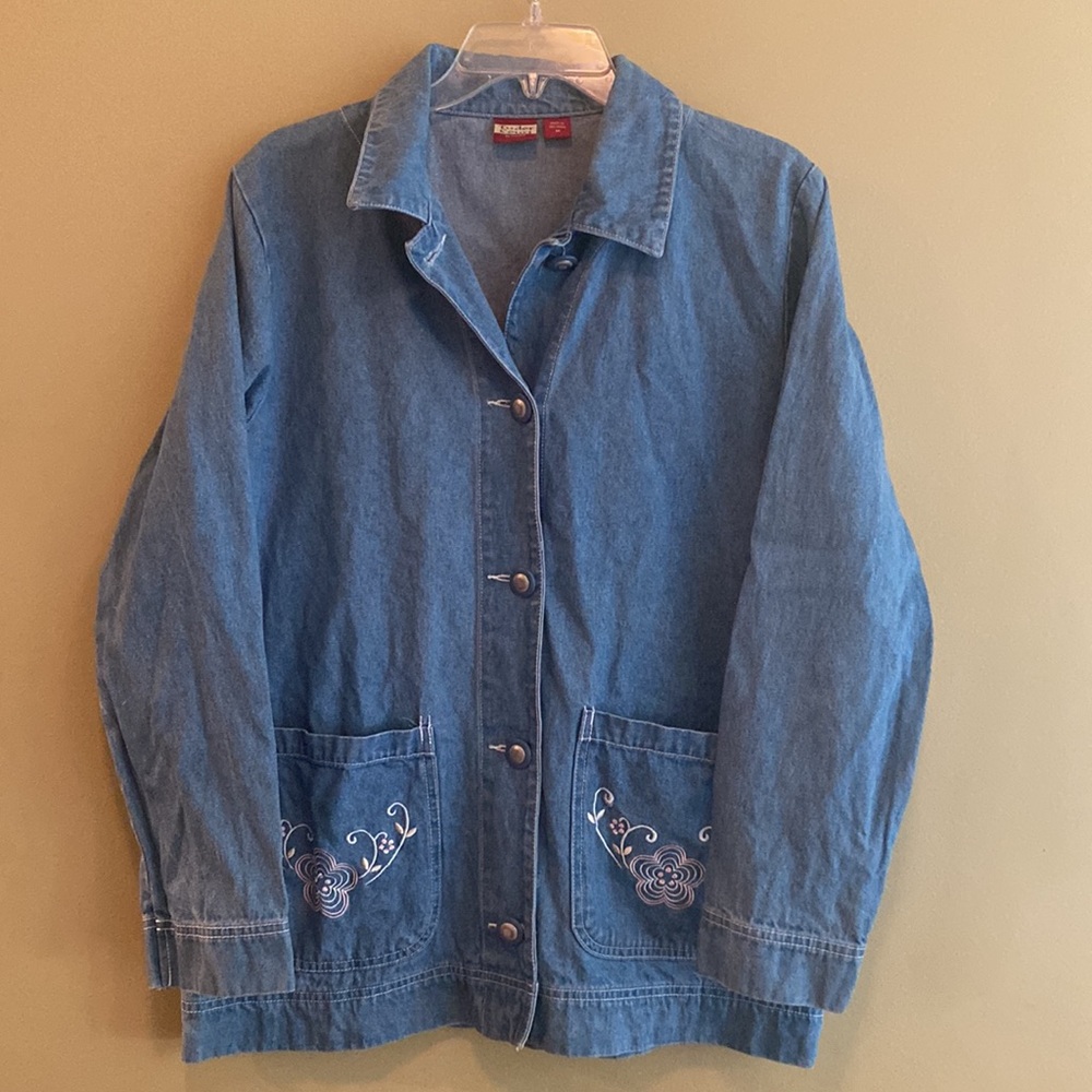 Vintage Barn Denim Embroidered Coat Jacket Shacket with Pockets - Picture 7 of 7